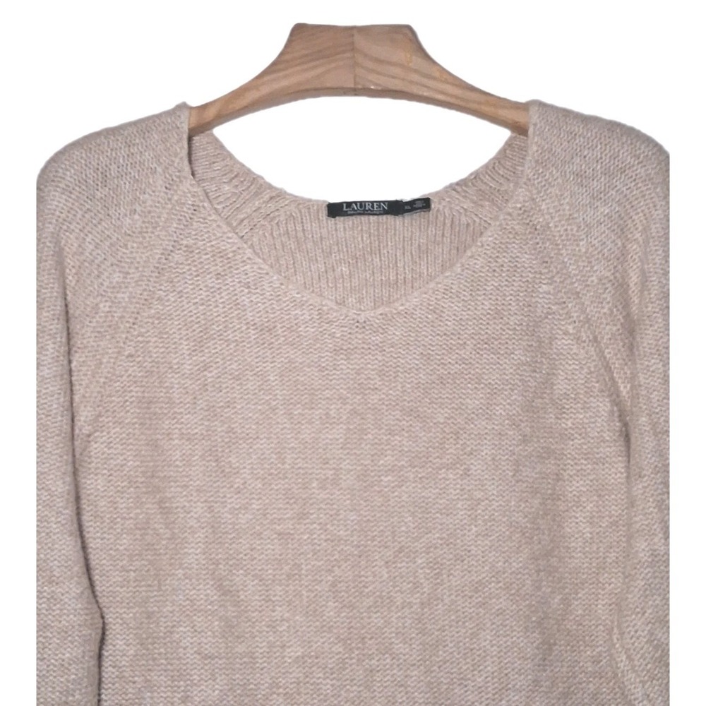 Lauren Ralph Lauren LRL Womens Sweater XL Tan Cable Knit V Neck Pullover Tunic - Picture 3 of 11